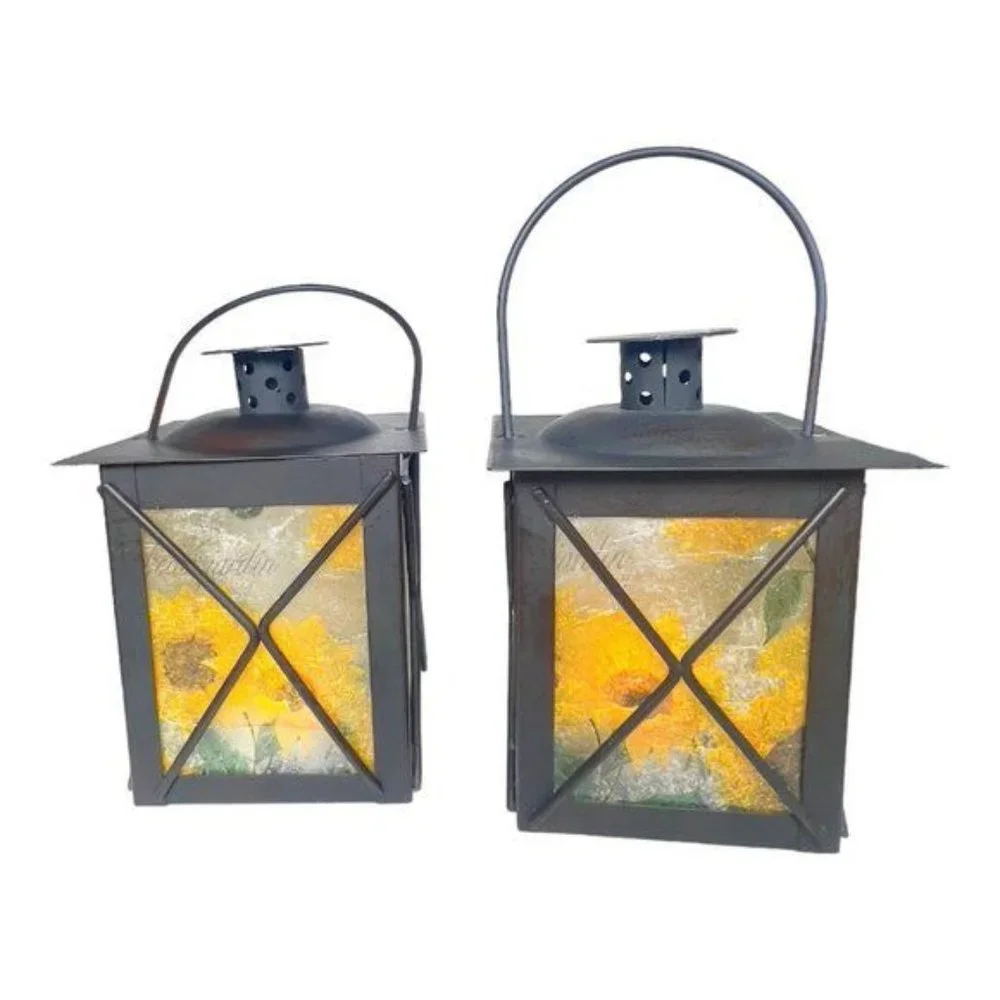 Artisan Crafted Metal Lantern Decoupaged Sunflower Paper One of a Kind